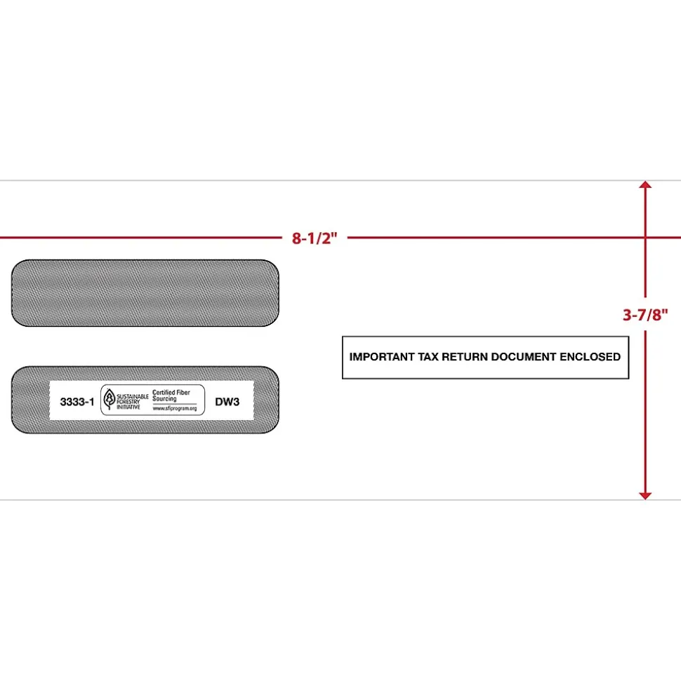 ComplyRight Moistenable Glue Security Tinted Double-Window Tax Envelopes, 3 7/8" x 8.5", 50/Pack (3333150)