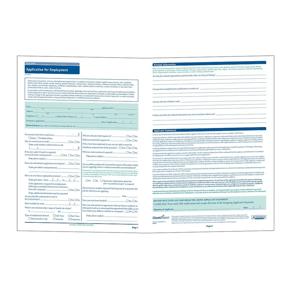 ComplyRight™ North Carolina Job Application, Pack of 50 (A2179NC)