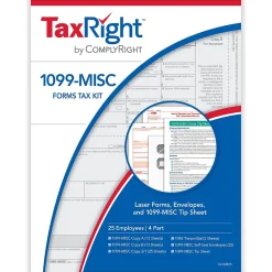 ComplyRight TaxRight 2024 1099-MISC Tax Form Tax Form Set with Envelopes, 4-Part, 25/Pack (SC6103E25)