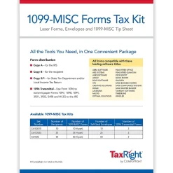 ComplyRight TaxRight 2024 1099-MISC Tax Form Tax Form Set with Envelopes, 4-Part, 25/Pack (SC6103E25)