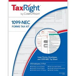 ComplyRight TaxRight 2024 1099-NEC Tax Form Tax Forms, Envelopes & TipSheet, 4-Part, 25/Pack (NECSC6103E25)