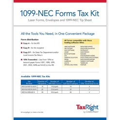 ComplyRight TaxRight 2024 1099-NEC Tax Form Tax Forms, Envelopes & TipSheet, 4-Part, 25/Pack (NECSC6103E25)
