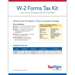 ComplyRight TaxRight 2024 W-2 Tax Form Tax Form Set with Envelopes, 6-Part, 25/Pack (SC5650E25)