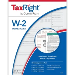 ComplyRight TaxRight 2024 W-2 Tax Form Tax Form Set with Envelopes, 4-Part, 50/Pack (SC5645E)