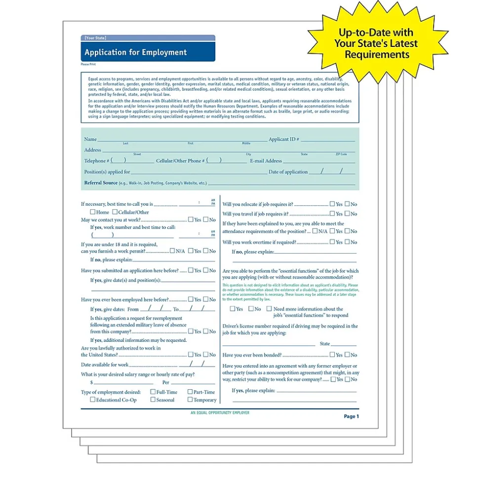 ComplyRight™ Washington D.C. Job Application, Pack of 50 (A2179DC)