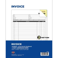 Cosco 2-Part Carbonless Invoices, 8.38" x 10.69", 50 Sets/Book, 5/Pack (074034PK5)