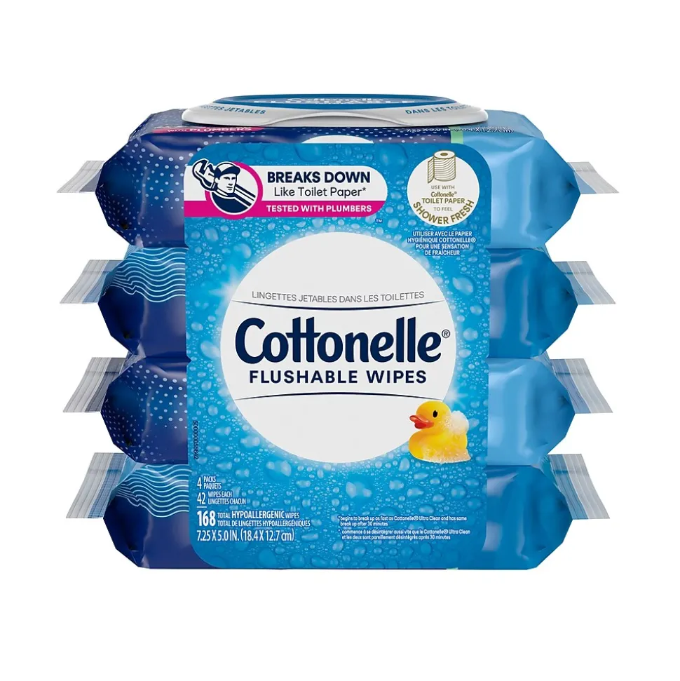 Cottonelle Fresh Care Flushable Wet Wipe, White, 42 Wipes/Pack, 4 Packs/Case (54495)