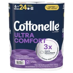 Cottonelle Ultra ComfortCare 2-Ply Standard Toilet Paper, White, 268 Sheets/Roll, 6 Mega Rolls/Pack (48611)