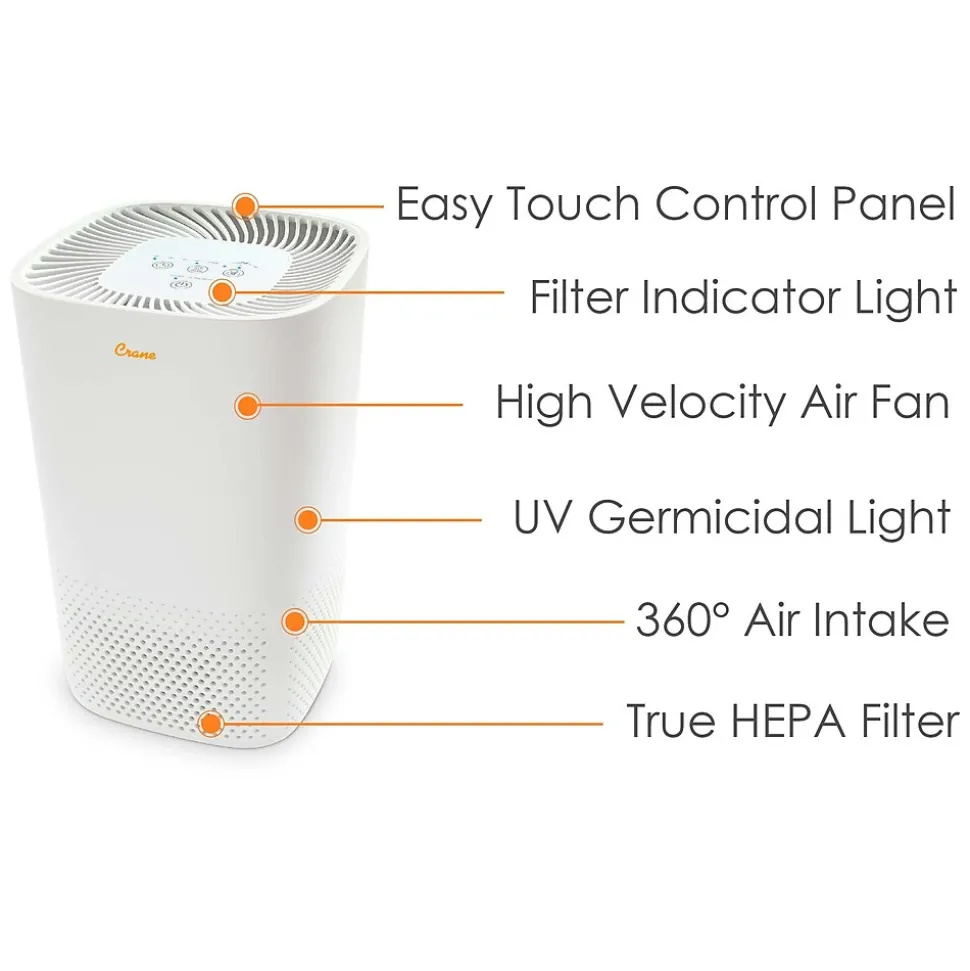 Crane True HEPA Tower Air Purifier, White (EE-5067)