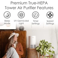 Crane True HEPA Tower Air Purifier, White (EE-5068)