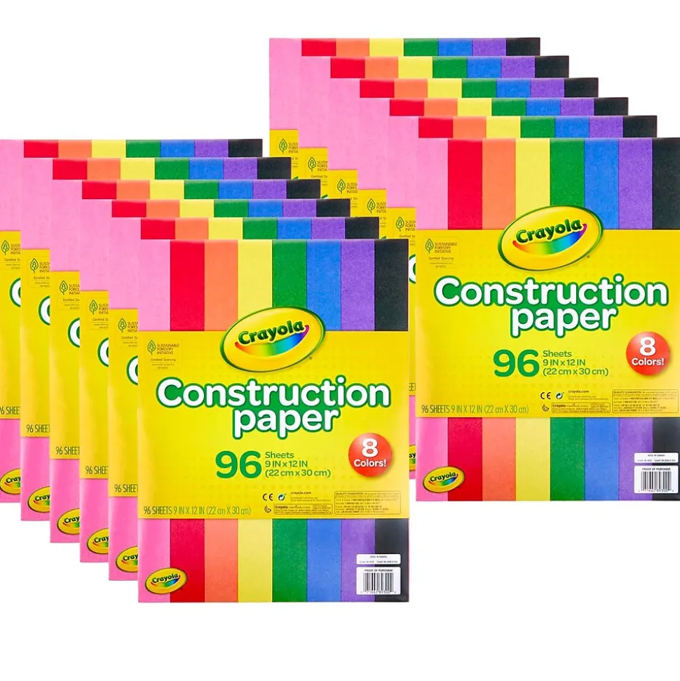 Crayola® 9" x 12" Construction Paper, Assorted Colors, 96 Sheets Per Pack, 12 Packs (BIN993000-12)