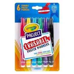 Crayola Project Erasable Poster Markers, Chisel Tip, Assorted Colors, Pack of 6 (BIN588371)