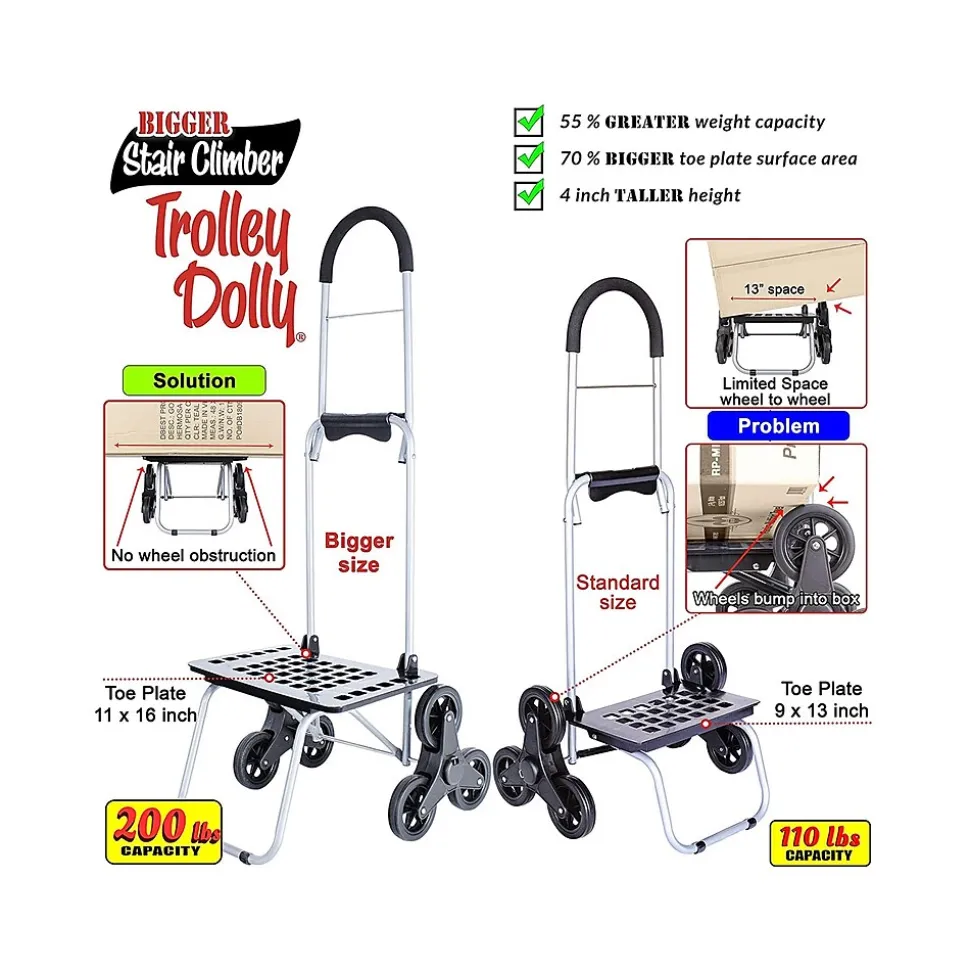 Dbest Stair Climber Bigger Folding Trolley Dolly Cart, 200 lb. Capacity, Black (01-599)