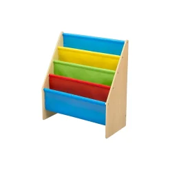 Delta Children Sling Book Rack 4-Tier 28"H Bookshelf, Natural/Blue/Red/Green/Yellow (TB84452GN-1189)