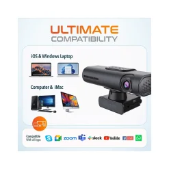 Delton AIC60 UHD 4K Face Tracking and Gesture Controls Webcam, 8.3 Megapixels, Black, (DCAIC60)