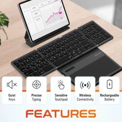 Delton F92 Foldable Portable Wireless Keyboard with Touchpad, Black (DKBF92)