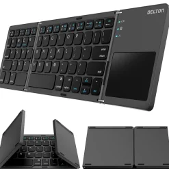 Delton F75 Small Wireless Foldable Portable Keyboard and Touchpad, Black (DKBF75)