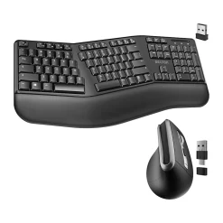 Delton G20 Wireless Ergonomic Computer Keyboard and Optical Mouse Combo, Black (DKMKITERG20-WB)
