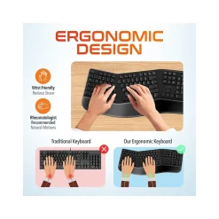 Delton G20 Wireless Ergonomic Computer Keyboard and Optical Mouse Combo, Black (DKMKITERG20-WB)