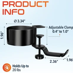 Delton H22 Under Desk Cup Holder and Desk Hook for Headphones, Black (DHSCH22)