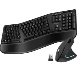Delton KB200 & S12 Wireless Ergonomic Keyboard and Optical Mouse Combo, Black (DKMKITERG12-WB)