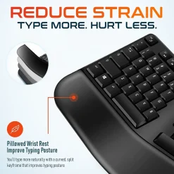 Delton KB200 & S12 Wireless Ergonomic Keyboard and Optical Mouse Combo, Black (DKMKITERG12-WB)