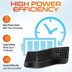 Delton KB200 & S12 Wireless Ergonomic Keyboard and Optical Mouse Combo, Black (DKMKITERG12-WB)