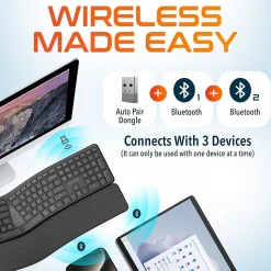 Delton KB250 Ergonomic Wireless Curved Keyboard with Cushioned Wrist Rest, Black (DKBE250-WR)