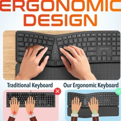 Delton KB250 Wireless Ergonomic Keyboard, Black (DKBE250-WB)