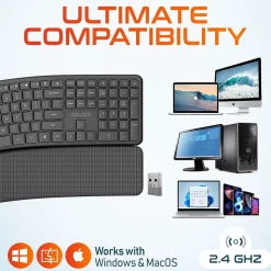 Delton KB250 Wireless Ergonomic Keyboard, Black (DKBE250-WB)