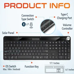 Delton KB90 Wireless Rechargeable Solar (Light) Powered Keyboard, Black (DKBSLR90)