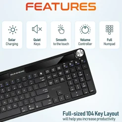 Delton KB90 Wireless Rechargeable Solar (Light) Powered Keyboard, Black (DKBSLR90)