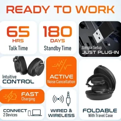 Delton M201 Wireless Active Noise Cancelling Bluetooth Stereo Business Computer Headset, Black (DBHM201D)