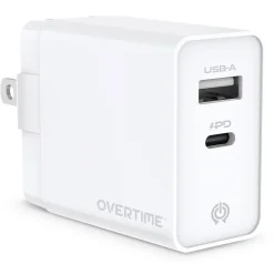 Delton Overtime Charger USB-A/USB-C Wall Charger for Multiple Brands, White (DH2USB2A)