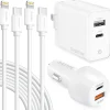 Delton Overtime USB-C/USB Wall & Car Chargers with Two Apple MFi Certified Cables for iPhone/iPad, White (CE14550A)