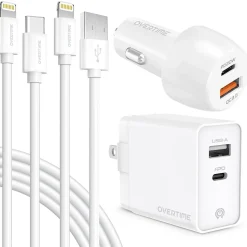 Delton Overtime USB-C/USB Wall & Car Chargers with Apple MFi Certified Lightning Cables for iPhone/iPad, White (DAC3IN12USBSL)