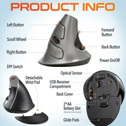 Delton S22 Vertical Wireless Optical 2.4 GHz Mouse, Black (DMERGS22-WB)