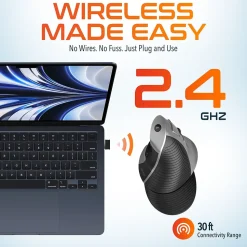 Delton S22 Vertical Wireless Optical 2.4 GHz Mouse, Black (DMERGS22-WB)