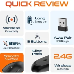 Delton S15 Wireless Ambidextrous Optical 2.4 GHz Mouse, Black (DMS15-WB)