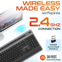 Delton T42 Wireless Ergonomic Computer Keyboard with Tablet Holder, Black (DKBT42-WB)