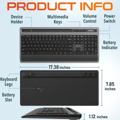 Delton T42 Wireless Ergonomic Computer Keyboard with Tablet Holder, Black (DKBT42-WB)