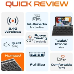 Delton T42 Wireless Ergonomic Computer Keyboard with Tablet Holder, Black (DKBT42-WB)