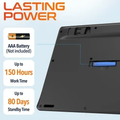 Delton T42 Wireless Ergonomic Computer Keyboard with Tablet Holder, Black (DKBT42-WB)