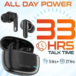 Delton T70 Wireless Noise Canceling Bluetooth Computer Earbuds, Black (DBHT70)