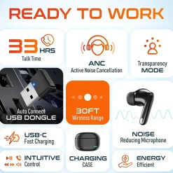 Delton T70 Wireless Noise Canceling Bluetooth Computer Earbuds, Black (DBHT70)