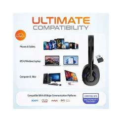 Delton 60X Stereo Noise Canceling Bluetooth Computer Headset - Compatible with MS Teams, Black (DBTHEAD60XBTDL)