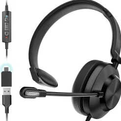 Delton 30Y MS Teams Noise-Canceling On-Ear Mono Computer Headset, USB Type-A & Type-C, Black (DWH30Y)
