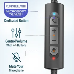 Delton 32Y MS Teams Noise-Canceling On-Ear Computer Headset, USB Type-A & Type C, Black (DWH32Y)