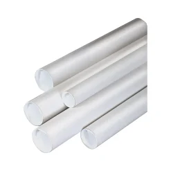 2"Dia x 24"L Mailing Tubes with Caps, White, 50/Case (P2024W)