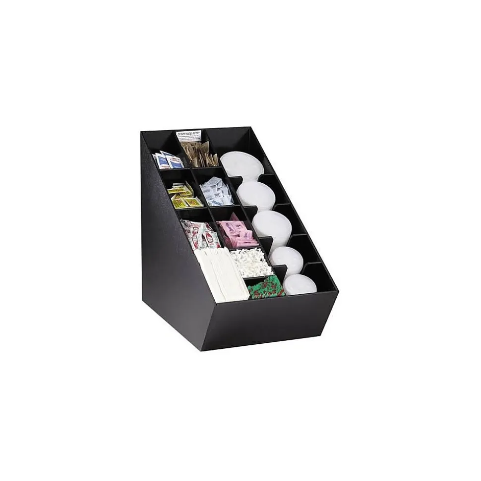 Dispense-Rite Lid 14 Compartment, Straw and Condiment Organizer, Black (NLO-CTVL)